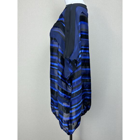 Lane Bryant Women 22/24 Sheer Navy Black Blue Striped Blouse Elastic Bottom Hem - Picture 11 of 16